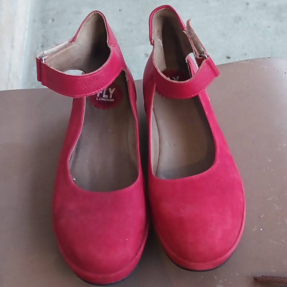 Fly London Red Flats with Ankle Strap